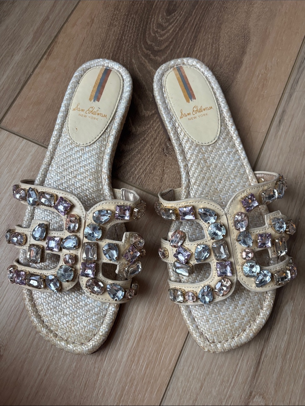 Sam Edelman Neutral Jeweled Slide Sandals